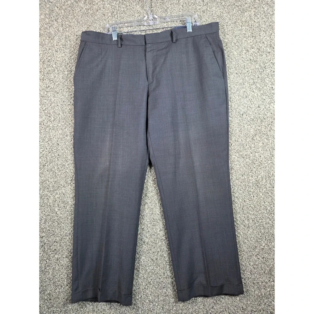 Nautica Dress Pants Men 42W 29I Gray Wool Blend Cuffed‎ Flat Front Trousers